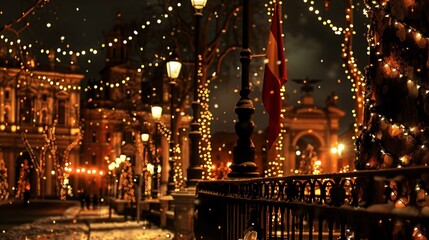 Festive Night Lights in a City Square