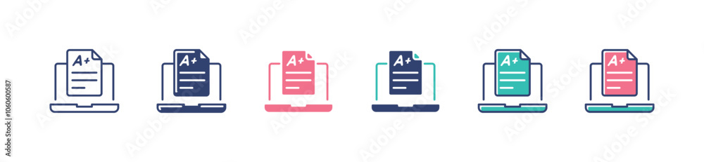 Poster online quiz exam result score icon set education evaluation questionnaire test a plus grade performa