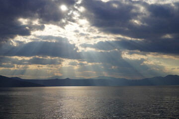 Light beam over the lake