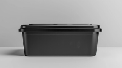 Black plastic storage box with lid, isolated on a white background