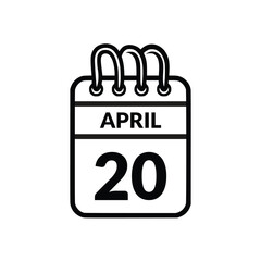 April 20 Calendar icon vector illustration.