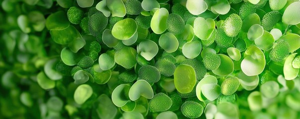 Microscopic view of moss cells, showing chloroplasts at work, vibrant green tones, representing photosynthesis and biodiversity