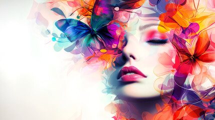 Fototapeta premium Concept of Beauty. Illustration of beauty woman with abstract floral background