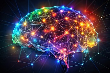 Obraz premium Long Exposure Abstract Brain Illustration - Polygon Shapes, Lines, and Points in a Creative Vector Design for Modern Art and Technology Concepts