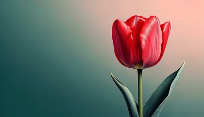 Fototapeta premium beautiful red tulip, Minimalist color palette or monochrome, Background for photography for cosmetic including tulip, illustration 