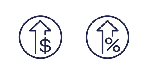 profit increase, growth and money line icons