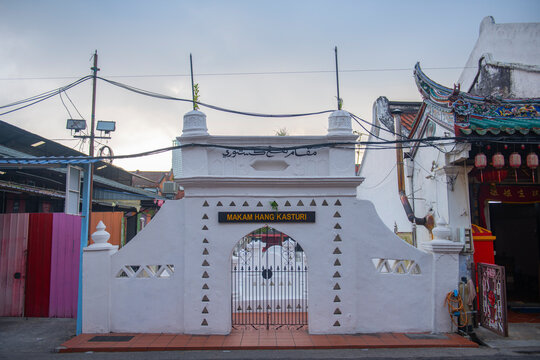 Makam Hang Kasturi Mausoleum on Jalan Hang Jebat Street in historic city center of Melaka, Malaysia. Historic cities of the Straits of Malacca is a UNESCO World Heritage Site. 