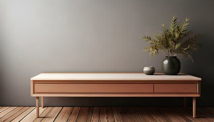 modern living room, Minimalist color palette or monochrome, table, space for texts on the left, illustration