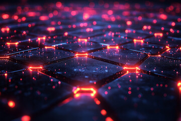 A close up of a computer screen with a blue background and red squares