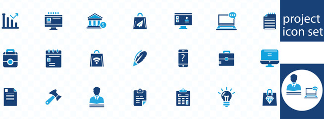 Management set of web icons style. Project management icons for web and mobile app. Business, organism Business, organization management, planning, project, startup, marketing, teamwork. 