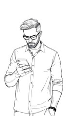 Obraz premium Man using a smartphone mockup isolated with white highlights, png