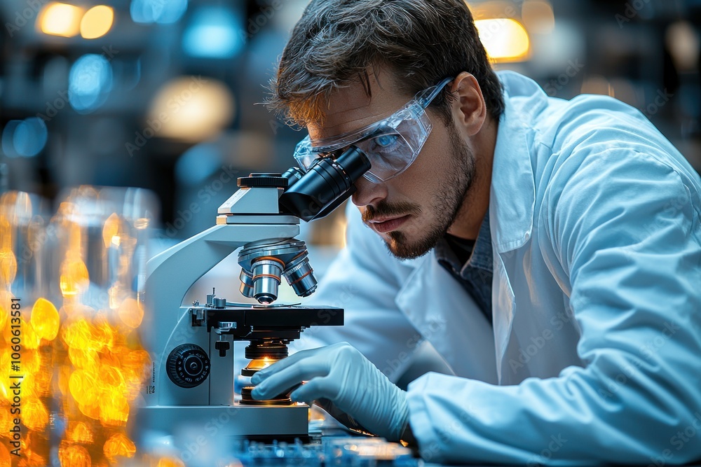 Poster A Scientist Looking Through A Microscope In A Laboratory