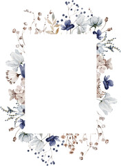 Watercolor Rectangular Shaped Frame with Anemones, Dried Herbs and Poppy Pods