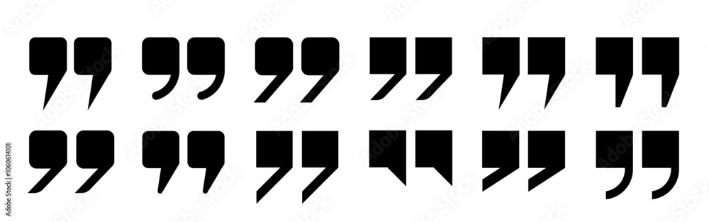 Fototapete a set of black quotation mark icons on a white background. quotes, isolated vector icons in the form