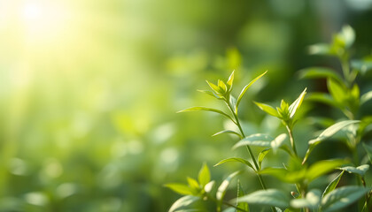 Blurred gentle light green plant background. Agriculture and technology abstract concept, Futuristic ai virtual icons with Sustainable energy, Alternative medicine, Natural herbal remedies, Free spa