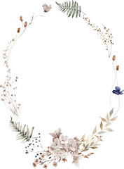 Watercolor Oval Shaped Wreath with Hydrangea, Dried Herbs and Fern