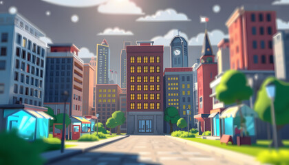 Cartoon City isolated with white highlights, png