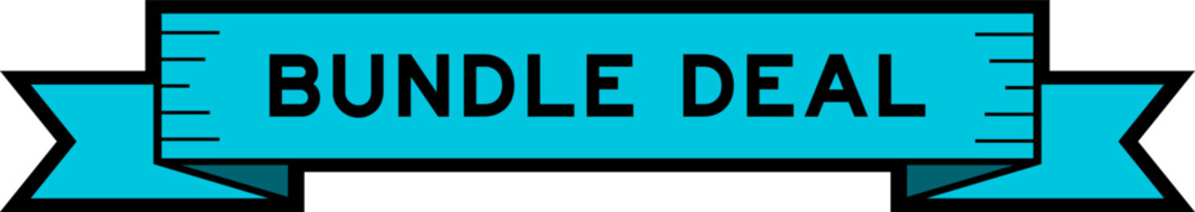 Ribbon label banner with word bundle deal in blue color on white background