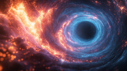 Obraz premium A blue and orange spiral galaxy with a large hole in the middle