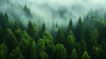 Fototapeta premium Misty Morning Light in a Dense Pine Forest