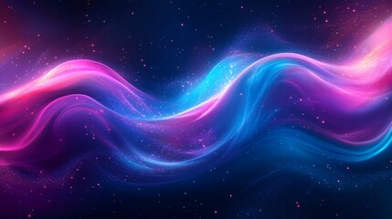 Colorful abstract waves in blue, cyan, and purple swirl on a dark backdrop, creating a vibrant and energetic atmosphere.