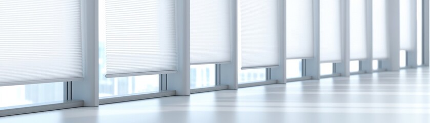 Fototapeta premium Bright and modern interior featuring clean lines and soft light filtering through elegant blinds.