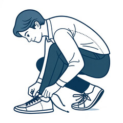 Obraz premium Illustration of Man Tying Sneakers in Minimalist Style 
