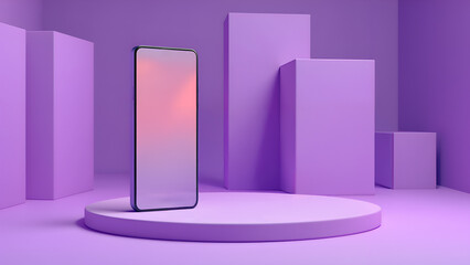 Modern Smartphone Mockup with Geometric Purple Background