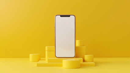 Smartphone Mockup with Minimalistic Yellow Background and podium.