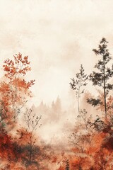 Embracing the tranquil essence of autumn a dreamy landscape of misty trees and warm tones in nature's palette