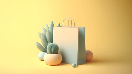 Eco-Friendly Shopping Bag with Succulents on Pastel Background