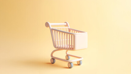 3D shopping cart mockup in minimalist pastel style
