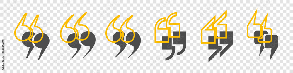 Fototapete a set of icons with quotation marks and commas on a transparent background. the quotation mark icon 