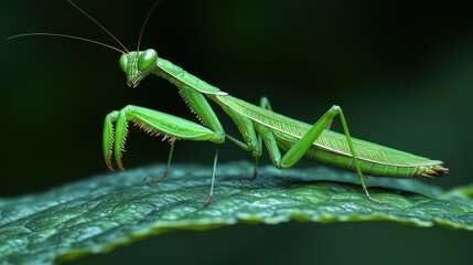 Green Praying Mantis on Leaf in Nature Setting