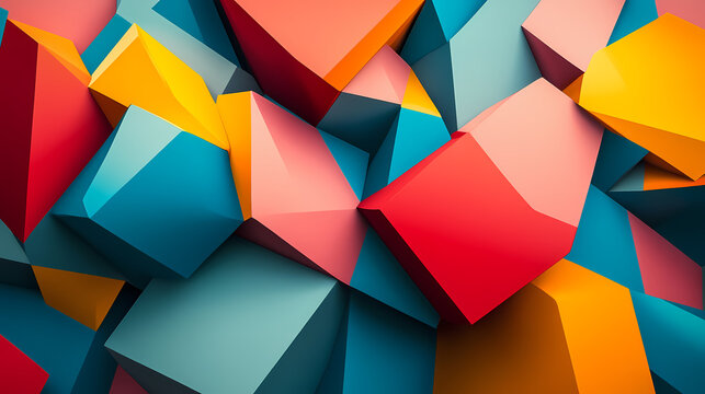 Bold and intricate 3d geometric design with dynamic color cubes and sharp edges, creating a visually captivating depth effect. 3D Depth Effect. Illustration