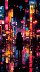 Fototapeta premium Anime Synthwave City: Abstract Neon Manga-Style Illustration