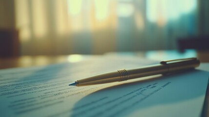 Fototapeta premium Pen lying on a contract or application form, wide angle view.