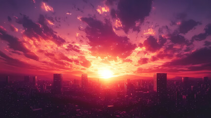 Fototapeta premium Vibrant Synthwave Cityscape: Neon Anime and Manga Art
