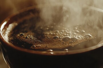 Close-Up of a Steaming Cup of Coffee with Rich Crema and Texture, Aromatic, Freshly Brewed Coffee Beans, Delicious Espresso, Morning Coffee, Caffeine Boost, Coffee Break, Hot Beverage, Coffee Shop