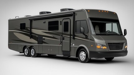 an rv parked in a serene natural setting isolated on a clean white background showcasing travel and adventure encapsulating the freedom of the open road and outdoor exploration