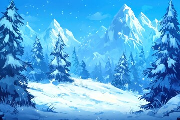 Fototapeta premium Winter wonderland with -covered pine trees mountains