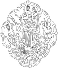 Vector sketch, illustration, silhouette, design, drawing, floral decoration, ornament, background pattern, classic, vintage, ethnic, traditional 