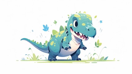 Obraz premium Simple flat illustration of a t-rex, colorful cartoon style