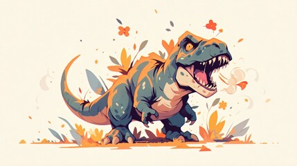 Obraz premium Simple flat illustration of a t-rex, colorful cartoon style