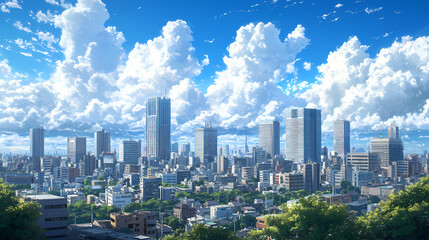 Fototapeta premium Vibrant Synthwave Cityscape: Neon Anime and Manga Art
