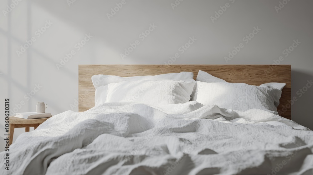 Canvas Prints This enchanting bedroom features a cozy bed with soft, white linen sheets, fluffy cushions, and elegant wood accents, creating a calming atmosphere perfect for relaxation after a long day