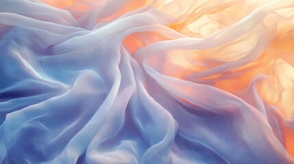 Obraz premium Crystal-clear transparent fabric flowing in the wind high-detail photorealism intricate textures soft light reflections background blur. Photorealism. Illustration