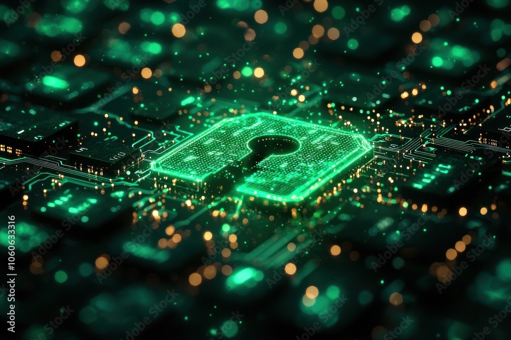 Aufkleber glowing keyhole chip on a circuit board