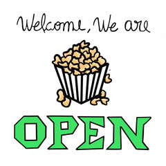 Ilustração Vetorial frase em ingles bem vindo, casa, fique seguro, placas lettering, porta de entrada, comércio