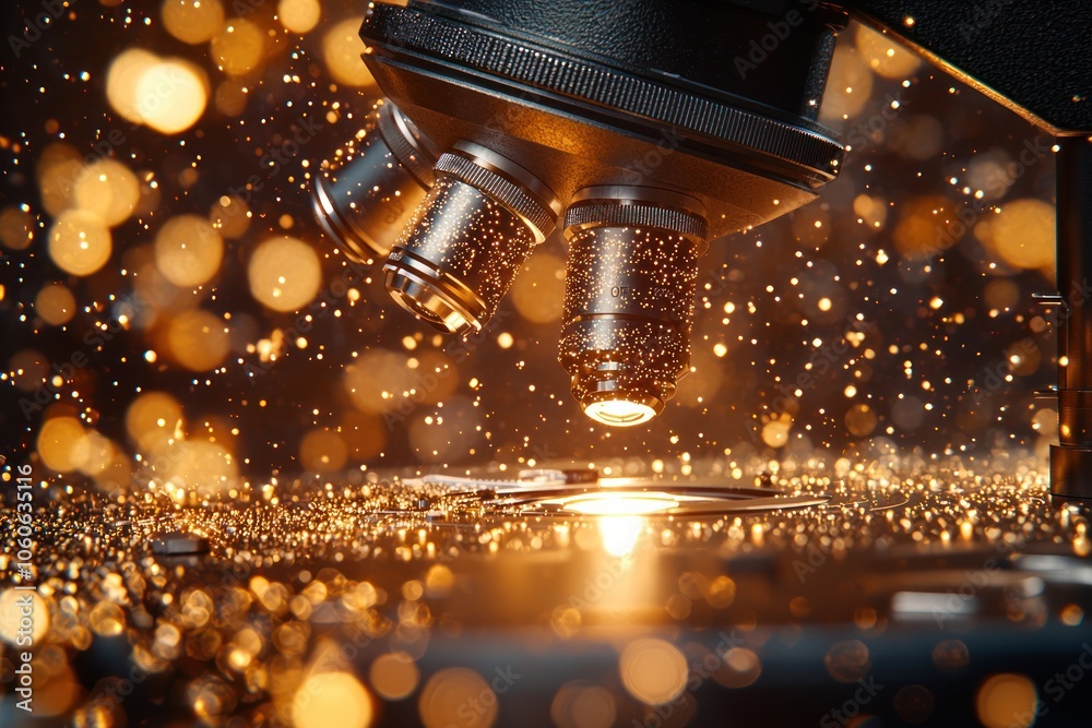 Poster A Microscope Lens With Golden Bokeh Background